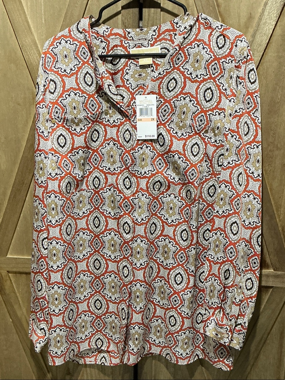 NWT Michael Kors Polyester Orange Spice Bouuse